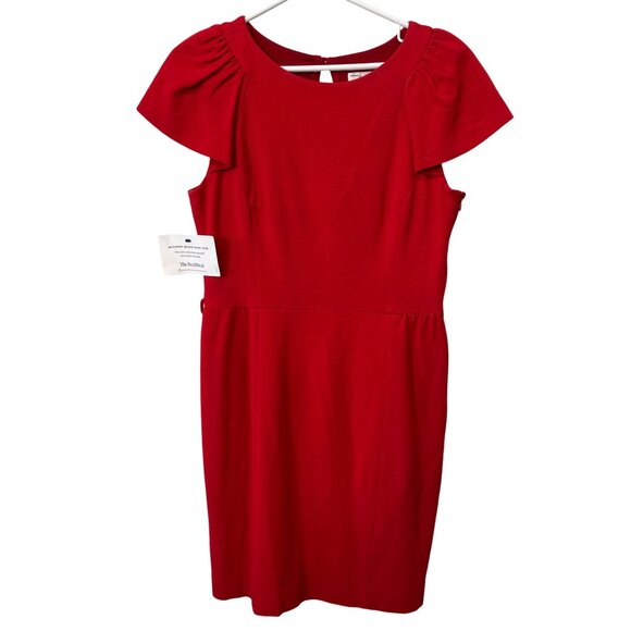 Milly Dresses & Skirts - Milly Short Puff Sleeve Sheath Dress Size Medium Red Viscose Blend Career Office